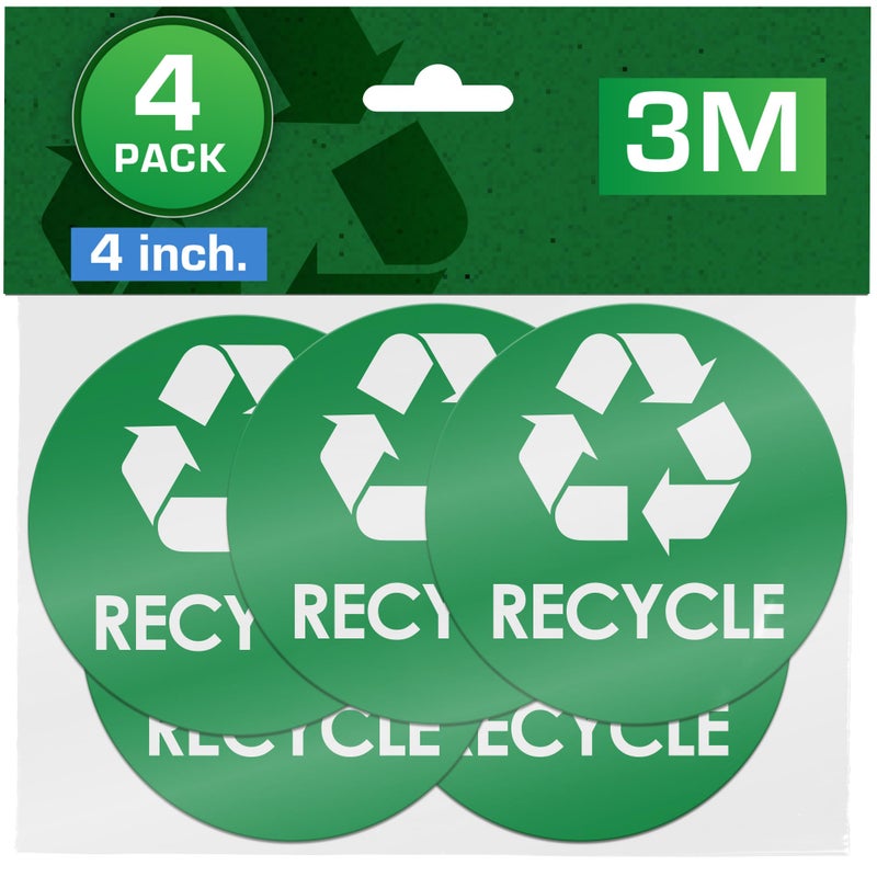 Pixelverse Design Recycling Stickers for Trash Can - 5-Pack, 4" Inch Round Decals - Easy to Apply, UV-Resistant for Indoor & Outdoor Waste Management in Kitchens, Offices, and Public Spaces - Image 1